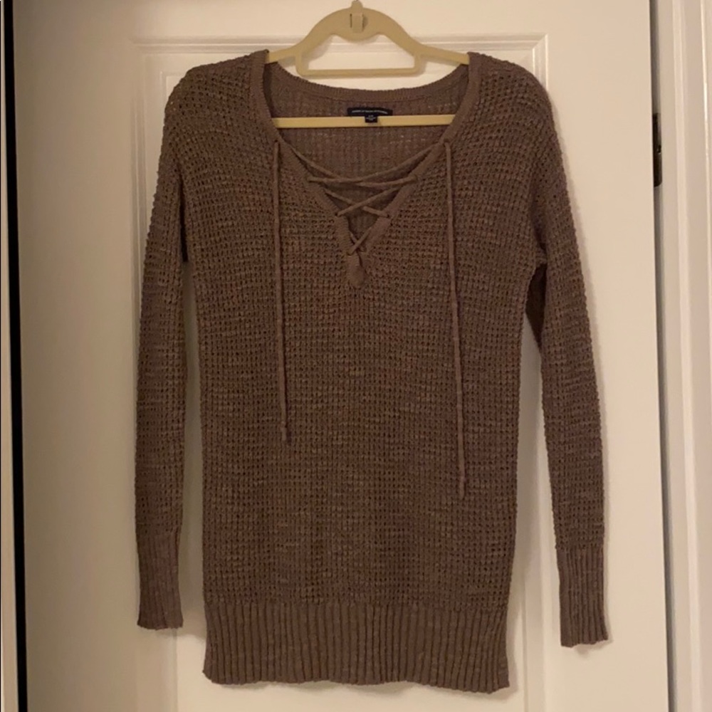 AE brown tie up front sweater, worn once!